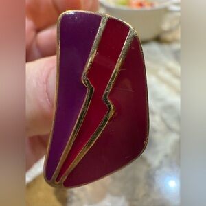 Trifari Purple and Red Enamel Pierced Earrings